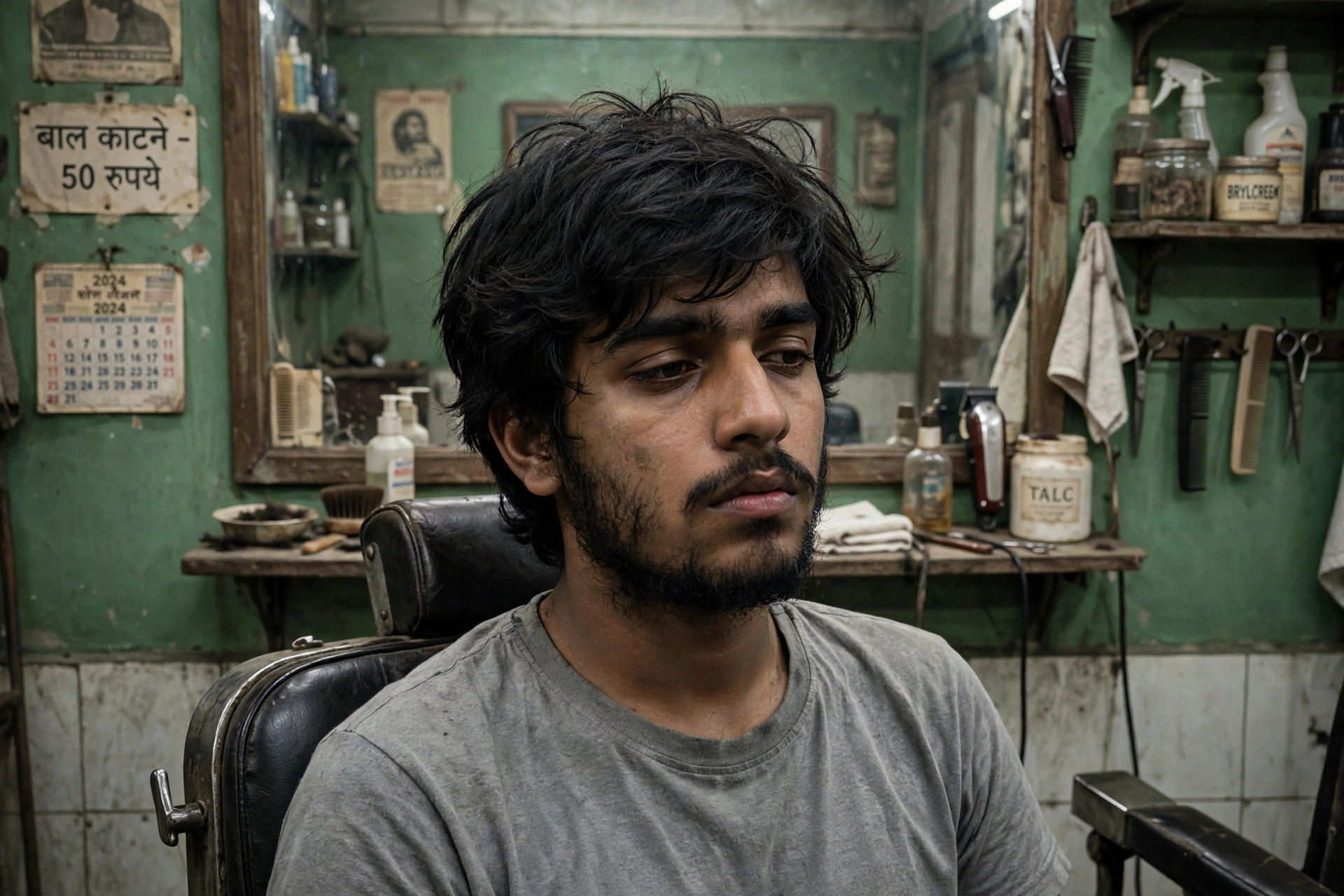 Man with messy, overgrown hair before a cut